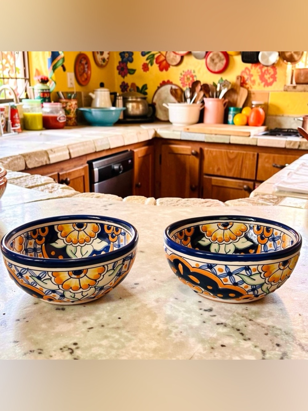 Mexico Hand Painted Talavera Style Bowl Set of 2 Floral Ceramic 5.5"